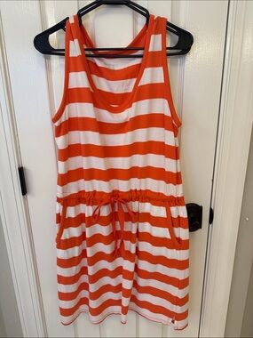 Merona Orange & White Striped Drawstring Tank Romper